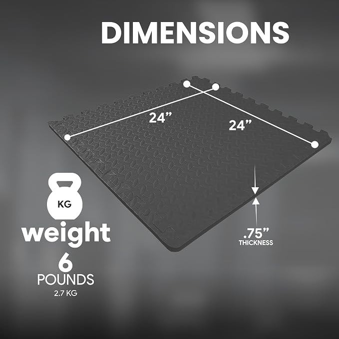 BalanceFrom Puzzle Exercise Mat 3/4" Thick, EVA Interlocking Foam Floor Tiles for Home Gym, Mat for Home Workout Equipment, Floor Padding for Kids, Black, 24 in x 24 in x 3/4 in, 24 Sq Ft - 6 Tiles | 7.5-10 Ft Adjustable Height - Indoor and Outdoor Hoo...