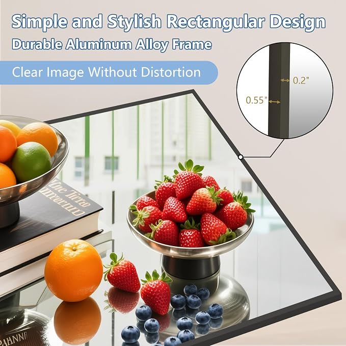 MirrMuse Oversized Standing Mirror Full Length, 76"X44" Extra with Stand | Hanging or Wall Mounted, Black, Large Full Body, for Gym Bedroom Living Room Clothing Store, Tempered Glass