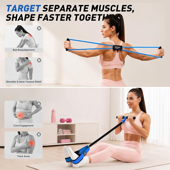 Resistance Bands with Handles Set, Leg/Core/ABS/Arm/Back/Hips Workout Equipment for Women, Portable Pedal Resistance Band & Figure 8 Resistance Bands, Exercise Bands for Pilates Yoga Stretching