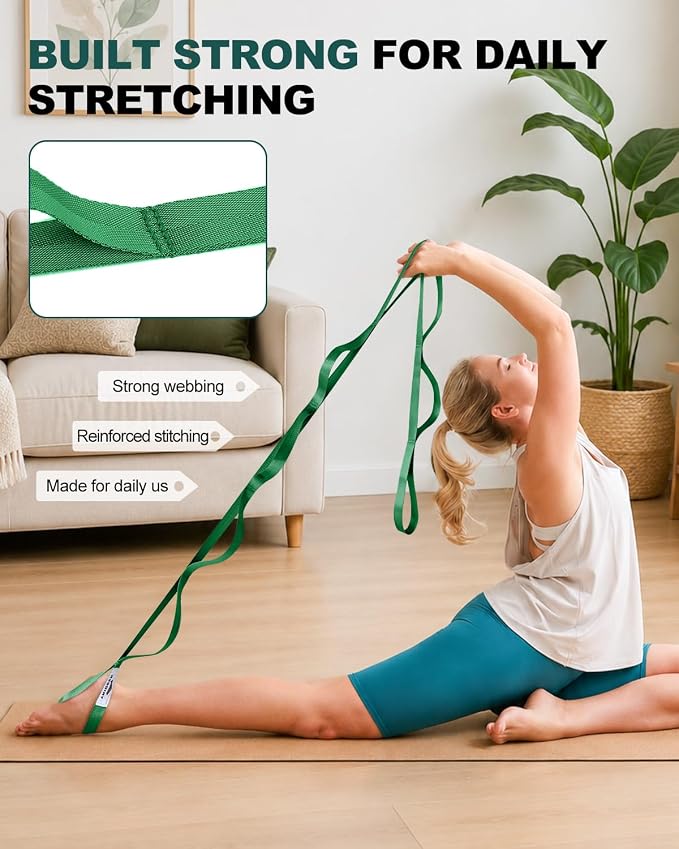 Trideer Non-Elastic Stretching Strap with Loops for Physical Therapy & Rehab, Knee Hip Leg ROM Post-Surgery, Yoga Strap for Stretching, Leg Lifter Strap Mobility Aid, Hamstring Calf Back