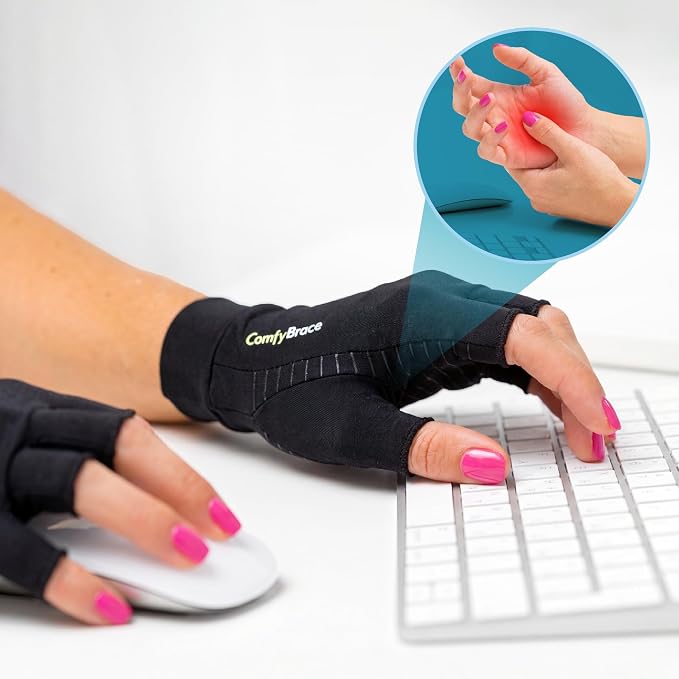 ComfyBrace Copper Arthritis Gloves, Hand Compression Gloves for Women & Men | Fingerless compression gloves for swelling, carpal tunnel, trigger finger, tendonitis and rheumatoid arthritis pain relief