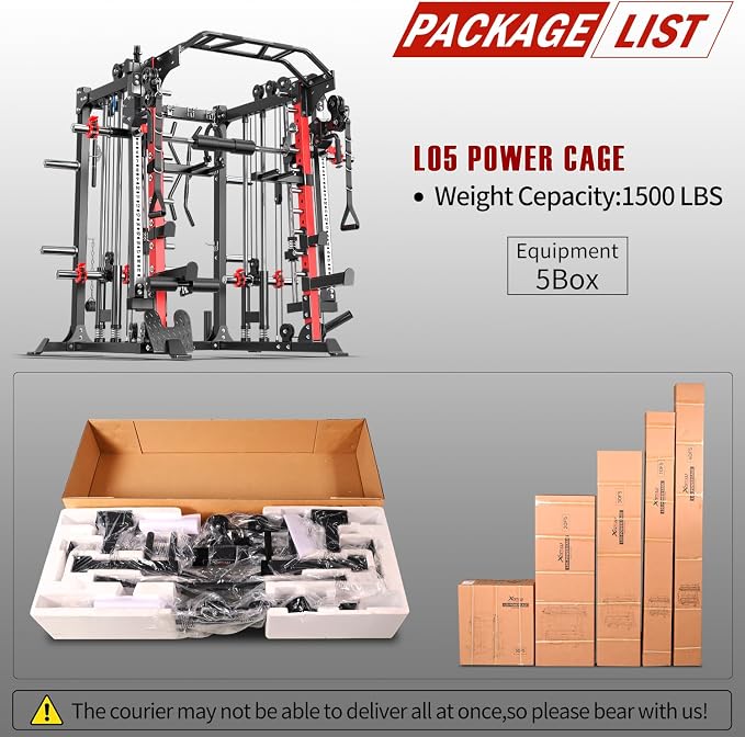 Smith Machine，Multi-Function Squat Rack Power Cage with Cable Crossover System,with Optional Weight Bench, Olympic Barbell Weight Set, for Home Gym