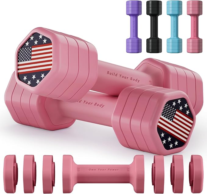 Zempox Hand Weights for Women at Home 2-5 lb Light Adjustable Dumbbells Set | Adjustable 2-5 lb(A Pair 4lb 6lb 8lb 10lb), 4-in-1 Design, TPU Soft Grip, Quick Weight Change, Compact for Home, Gym, Office
