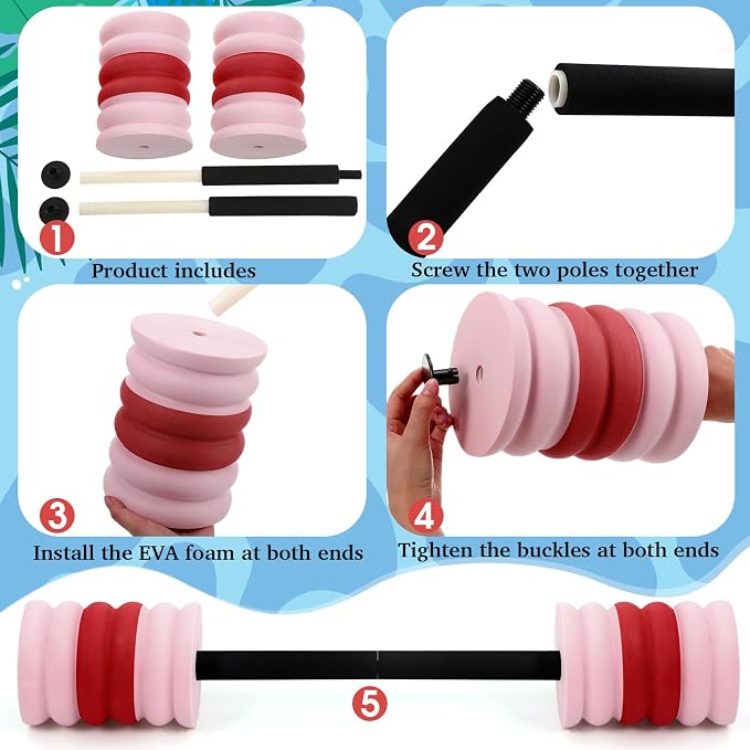 Soulchen Long Aquatic Exercise Dumbbells Pool Exercise Foam Water Weights Dumbbell Aquatic Pool Barbells with High Density EVA Foam for Swim Water Aerobics Workouts Loss