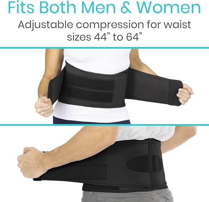 Vive Lower Back Support Brace for Men & Women - Dual Adjustable Lumbar Belt for Heavy Lifting, Herniated Disc, Sciatica, Scoliosis, & Thoracic Pain Relief - Compression Posture Device for Work or Home | For Heavy Lifting, Herniated Disc, Sciatica, Scol...