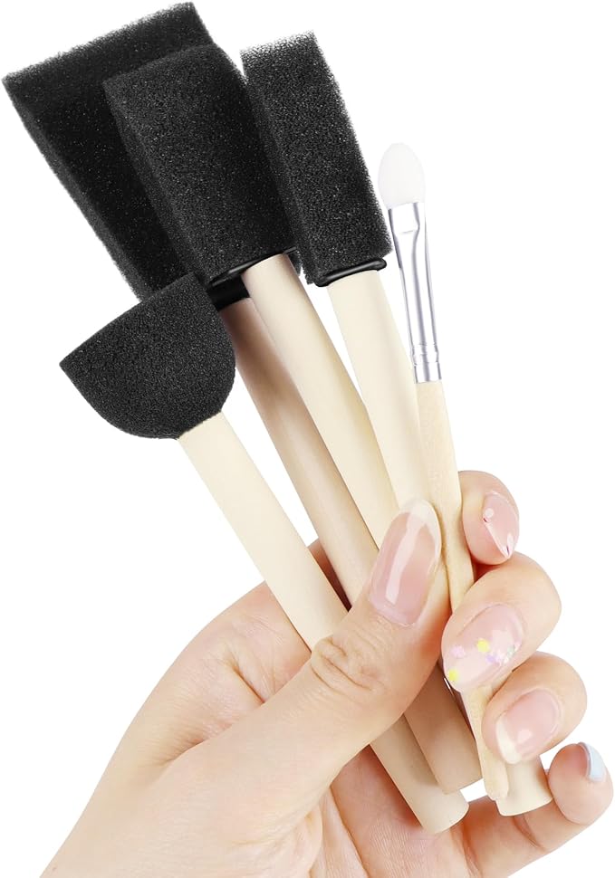 XDT Foam Paint Brushes Bulk Set - 25Pack Sponge Brushes with Wood Handles for Acrylic Painting, Wood Staining, Mod Podge, Glue & Crafts - Disposable Assorted Sizes Paintbrush