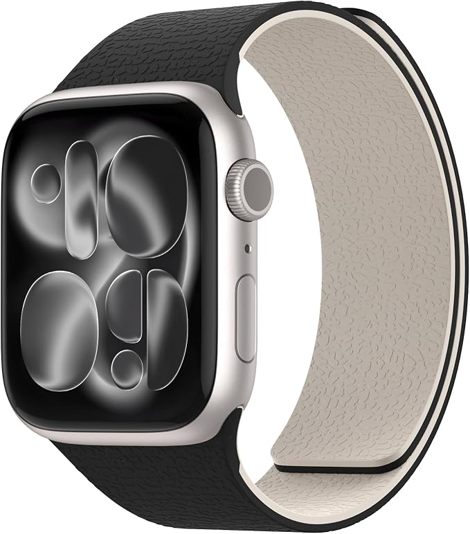Magnetic Silicone Band Compatible with Apple Watch Band 42mm 41mm 40mm 38mm Series 11 10 9 8 7 6 5 4 3 & SE 3/2/1 Strong Magnetic Clasp, Waterproof & Adjustable (Black + Starlight)