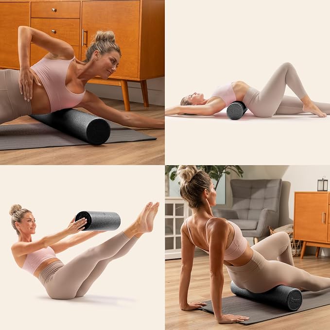 Sunny Health & Fitness 12" Black High-Density Yoga Foam Roller | Muscle Relief, Physical Therapy, Post-Workout Recovery, Improved Flexibility, Home, Gym, Rehab Use, Full-Body Use