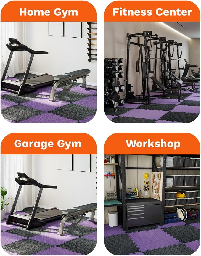 AIRHOP Upgraded 0.79" Extra Thick 48 Sq Ft High-Density Eva Foam Exercise Gym Mats, 12 Pcs Large Interlocking Puzzle Floor Tiles (24"x24") for Home Gym