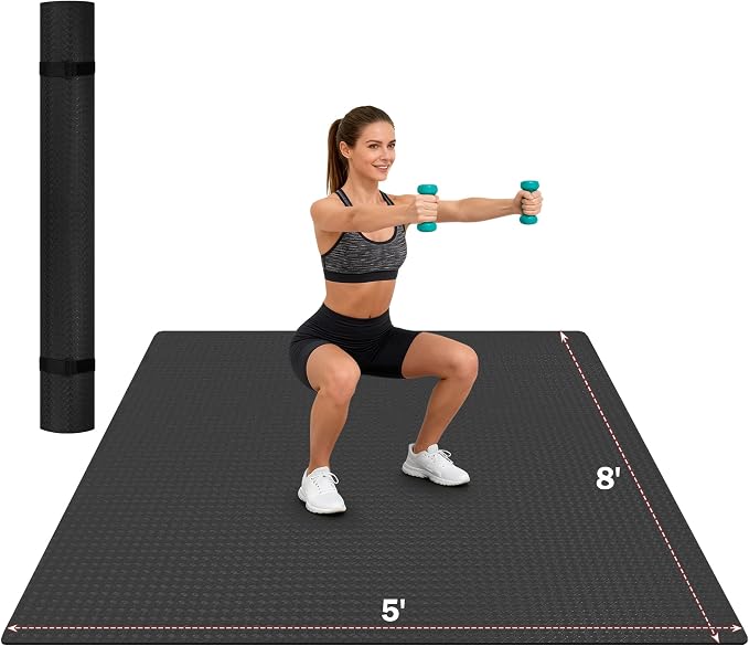 Stepwaver Extra Large Exercise Mat, 6'x4'/ 7'x5'/ 8'x5' / 9'x5'/ 10'x5' (6mm) Thick Workout Mat for Home Gym & Garage Flooring, Shoe-Friendly, Non-Slip, Ultra Durable, Thick Large Workout Mats for Home Workouts