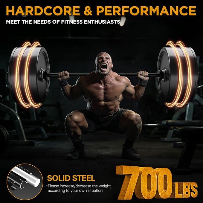 TEEMOO Olympic Barbell Bar, 57"/47" (4.75ft/4ft) Barbell Bar with 2 Spring Collars, Strength Training bars, 500lb/700lb Weight Capacity, E-Coat Finish for 2 inch Weight Plates (Black)