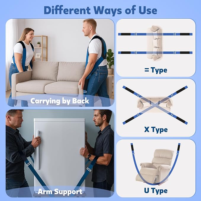 NOCOEX Moving Straps for Heavy Object - 2-Person Lifting and Moving System with Soft Back Pad - Shoulder Lifting Straps for 2 Movers to Easy & Safe Carry Furniture Appliance Mattresse Up to 880lbs