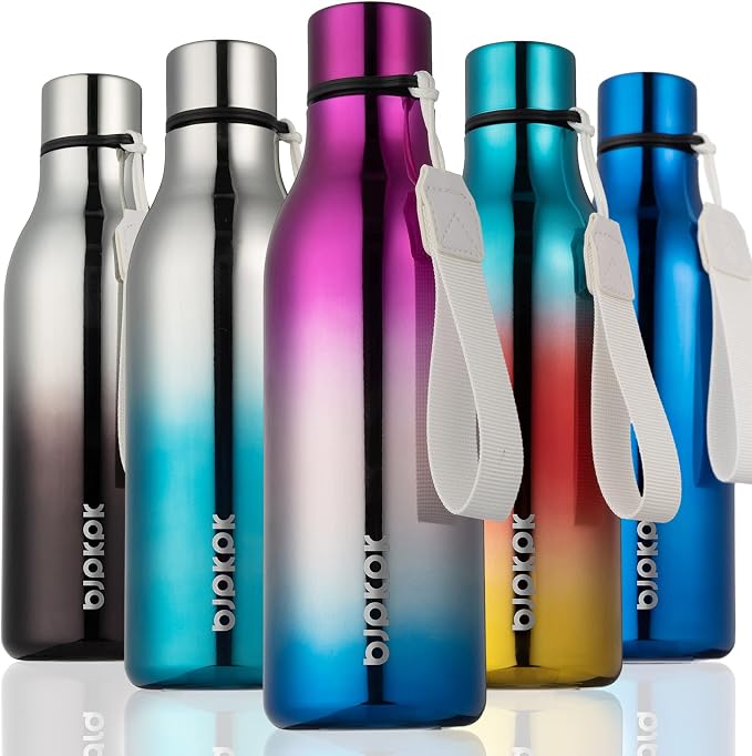 BJPKPK 18oz Insulated Water Bottle, Stainless Steel Bottle with Carry Strap | Keep Cold & Hot Vacuum Insulation, Leak-Proof BPA-Free Design, Slim Bottle Fits Most Cup Holders for Gym, Office & Travel
