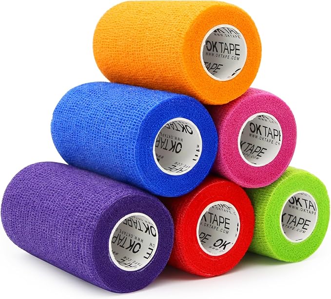 OK TAPE Self Adherent Cohesive Bandages Wrap 6Packs 4" x 5 Yards | Non-Woven Elastic for Thumb Finger Wrist Ankle Self Adhesive Bandage Wrap Breathable Vet Wrap Bandages Tape (Mixed Colors)