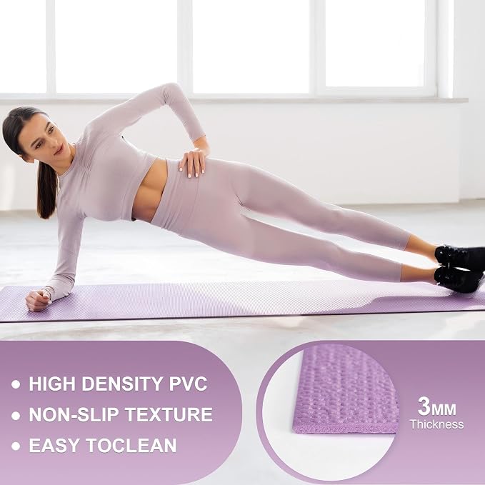 Funtery 3 mm Thin Yoga Mats Bulk, 68 x 24 Inches Lightweight PVC Exercise Mats Non Slip Workout Fitness Pads for Yoga Pilates Stretching Classes Gym Home Studio