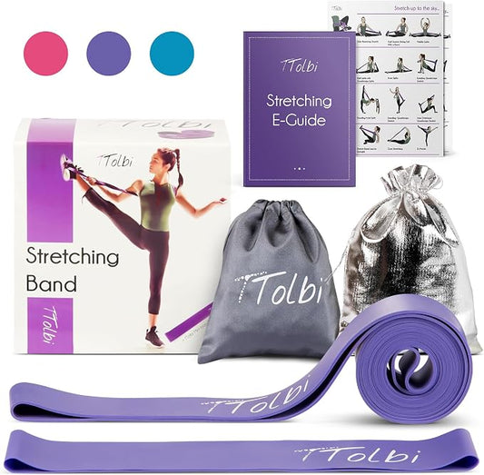 2-Pack Ballet Stretch Bands with Foot Mini Loop, Natural Rubber Dance Bands | Splits and flexibility training for kids, teens and adult dancers, gymnasts and cheerleaders, beginner guide and travel bag