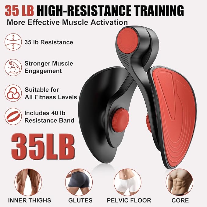 Pelvic Floor Exercise Devices 35lb Resistance Kegel Thigh Trainer with Band | Pelvic Floor Muscle Training, Inner Thigh Exerciser, Postpartum Recovery Support for Women, Suitable for Women and Men