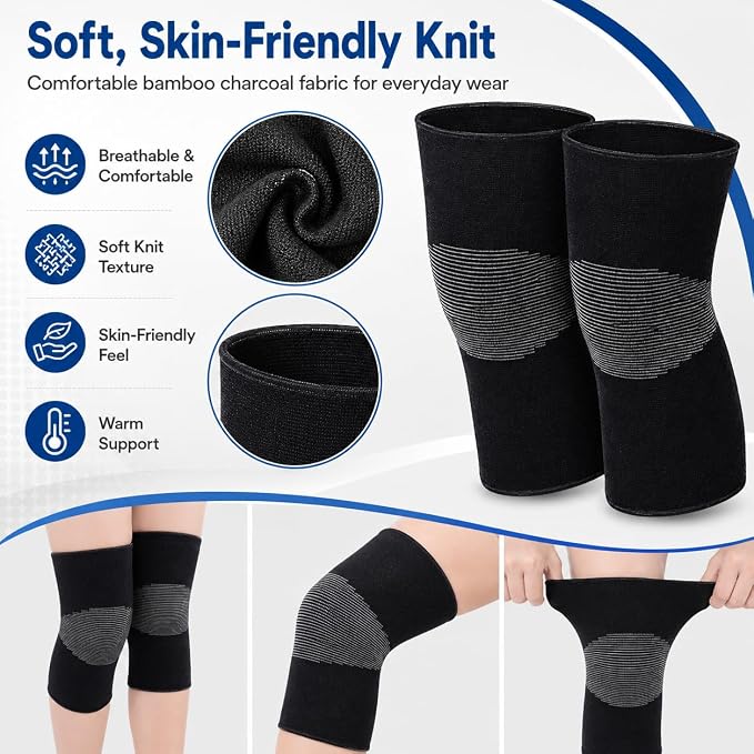 1 Pairs Compress Bamboo Knee Sleeves, Elastic Warm Knee Brace for Joint Support, Running, Walking, Sports, Men and Women