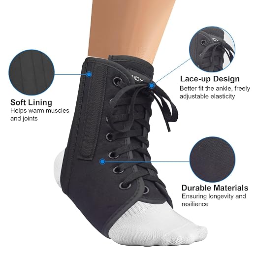 AIDY-PRO Lace Up Ankle Brace with Metal Side Stabilizers, Adjustable Lace-Up Ankle Braces for Men and Women Sprained Foot Support Brace for Posterior Tibial Tendonitis Achilles Tendon Injury M