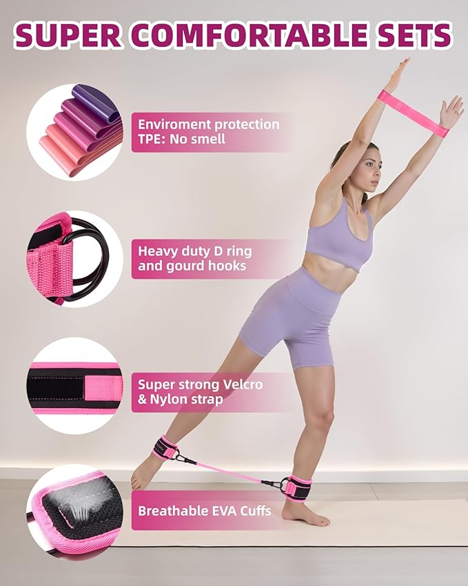 Resistance Bands Set – Resistance Band and Adjustable Ankle Exercise Bands with Cuffs Great Equipment for Training, Working Out, Yoga,Home Gym with Training Guidance & Carry Bag,Set of 8