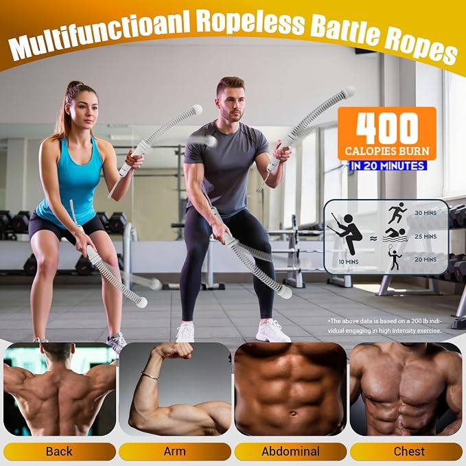 Portable Ropeless Battle Ropes, Adjustable Weights Cordless Battle Ropes for Home Gym with Storage Bag, Weighted Exercise Equipment for Low-Impact Workout, Strength & HIIT, for Men & Women