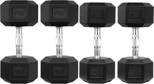 HulkFit Rubber Coated Hex Dumbbells, Anti-Roll Hand Weights, Non-Slip Ergonomic Handle Low Odor for Home Gym