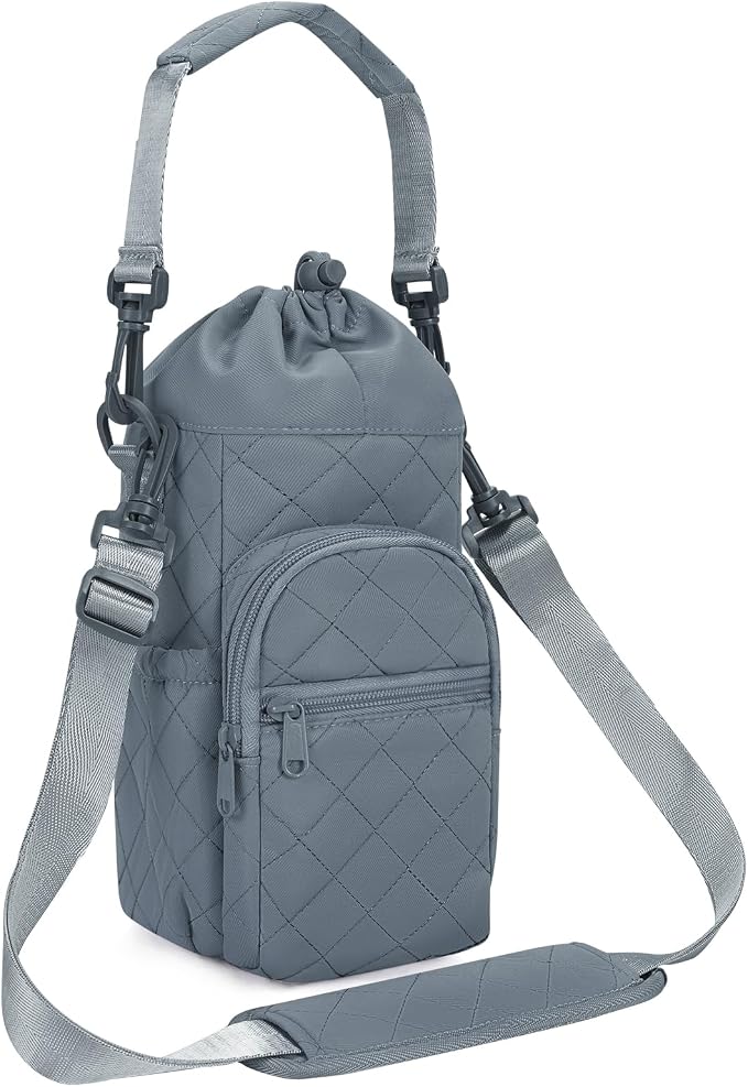 sportsnew 40oz Insulated Crossbody Water Bottle Bag Gym Hiking Phone Pocket | Water-resistant Lining, Padded Strap, Top Handle, Drawstring, Phone Pocket, Elastic Slots, Built-In Key Clip for Gym Walking