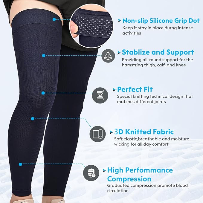 KEKING Full Leg Compression Sleeves, 20-30mmHg Graduated, Unisex, Running | Thigh-High Compression Stockings, Support Thighs, Calves & Knees, for Travel & Sports, Relieve Varicose Veins & Swelling