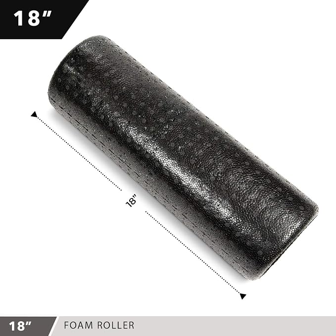 Day 1 Fitness High Density Muscle Foam Rollers - Sports Massage Rollers for Stretching, Physical Therapy, Deep Tissue, Myofascial Release - Ideal for Exercise and Pain Relief - Solid Black, 12"
