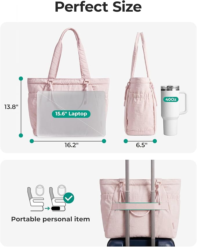 BAGSMART Yoga Pilates Tote Bag for Women with Knotted Handle, Gym Bag | 23L lightweight & waterproof shoulder sling bag, gym bag with yoga mat holder, for 15.6'' Laptop, ideal for work travel