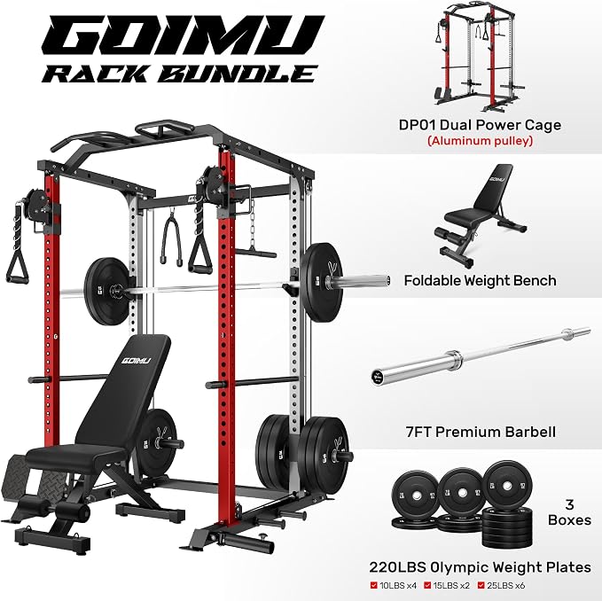 DP01 Power Cage, 2000LBS Squat Rack with Cable Crossover and Dual Independent Pulley System, Full Cage for Full Body Training, Power Rack with More Training Attachments for Home Gym
