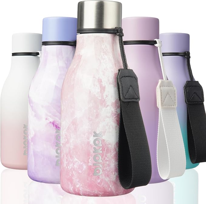 BJPKPK 12oz Insulated Water Bottle, Stainless Steel Bottle with Carry Strap | Keep Cold & Hot Vacuum Insulation, Leak-Proof BPA-Free Design, Slim Bottle Fits Most Cup Holders for Gym, Office & Travel
