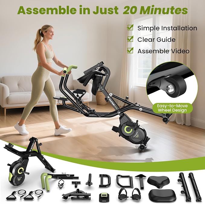 Foldable Exercise Bike, 8-Level Magnetic Stationary Bike for Home Gym | Quiet Indoor Workout Bike with Arm Resistance Bands, LCD Monitor, and 300 LBS Capacity for Full-Body Cardio Training