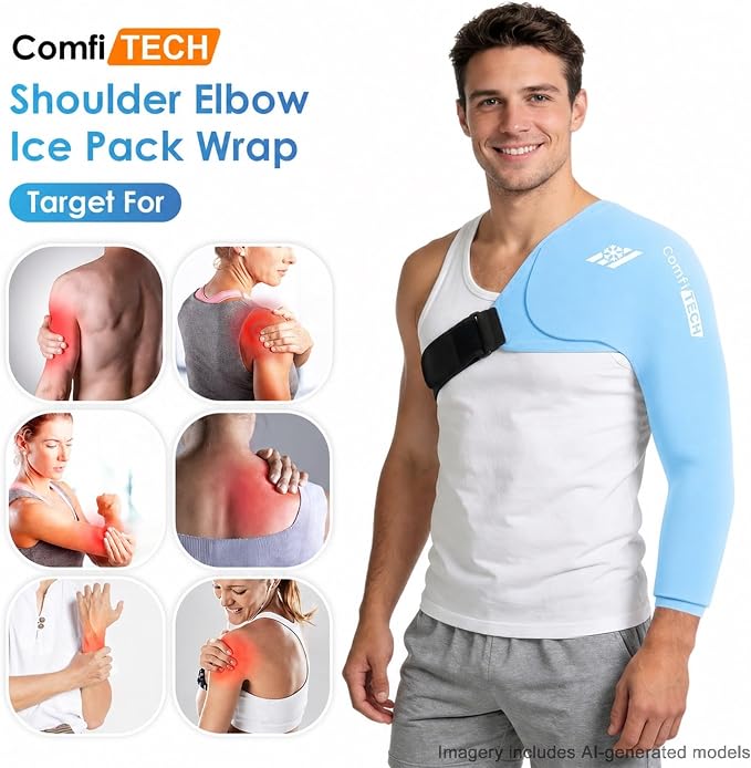 ComfiTECH Shoulder Arm Ice Pack Wrap for Pitcher & Recovery, Blue, L | Flexible Gel Ice Pack for Shoulder & Elbow & Arm Cooling, Adjustable Arm Cold Sleeve for Throwing Recovery & Muscle Comfort