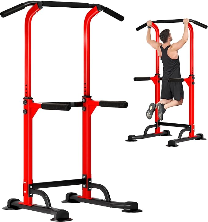 DlandHome Power Tower Pull Up Bar Dip Station,Adjustable Height Dip Stand | Multi-Function Fitness Equipment for Strength Training Home Gym,Stable Steel Frame for Pull Ups Dips Push Ups,Supports 330LBS