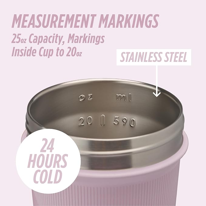 BlenderBottle Strada Sleek Shaker Cup Insulated Stainless Steel Water Bottle with Wire Whisk, 25-Ounce, Pink Stripes