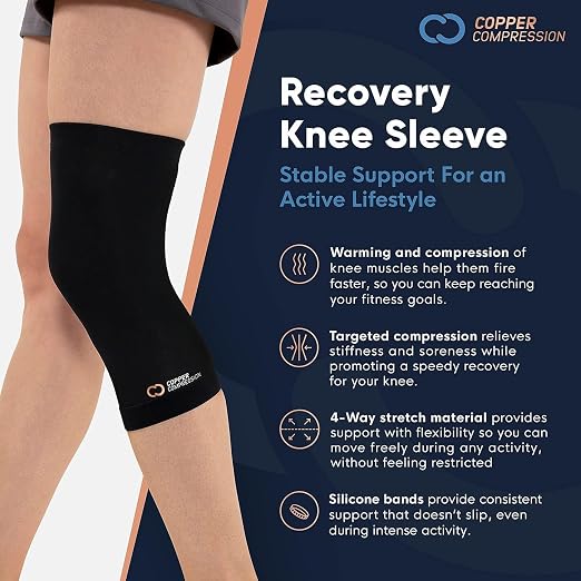 Copper Compression Knee Sleeve - Copper Infused Knee Stabilizer Support Brace for Meniscus Tear, ACL, MCL, Arthritis, Joint Pain Relief, Running, Sports, Hiking - Men & Women - Fits Right/Left - 2XL
