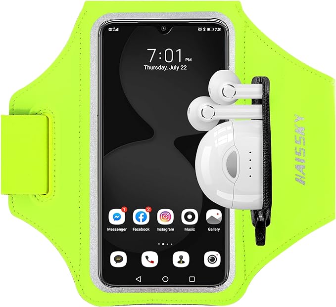 Running Armband with Earphone Pouch Fits Phones up to 6.9" | Cell Phone Armband for iPhone, Water Resistant & Breathable Sports Phone Holder & Zipper Pocket Car Key Holder for Jogging