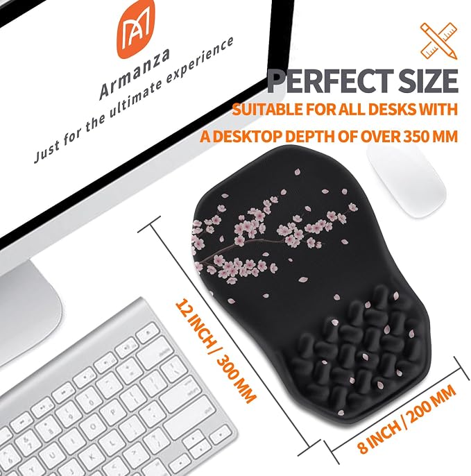Ergonomic Slope Mouse Pad Wrist Support, Wrist Rest Mousepad for Carpal Tunnel Pain Relief with Massage Bulge and Slow Rebound Memory Foam (12x8 inch, Pink Blossom)