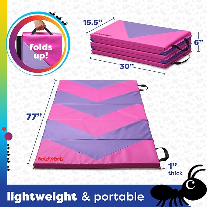 Antsy Pants Tumbling Mat for Kids – Gymnastics Mat, Easy to Clean, Sturdy, Foldable Tumbling Mats, Padded, Lightweight, Portable, Gymnastics Equipment for Active Play