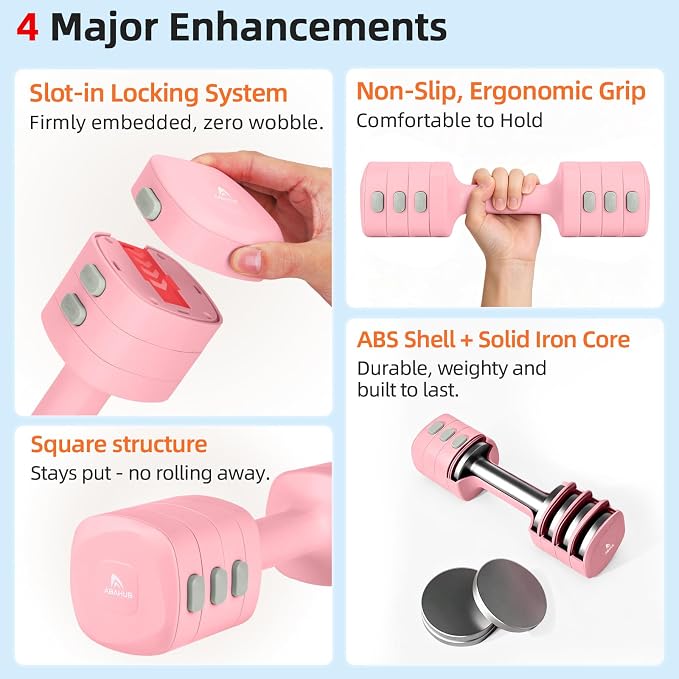 Abahub 2 in 1 Kettlebell & Dumbbell Set, Adjustable Dumbbell for Home Gym | Dumbbell with Kettlebell Converter Set of 2, Full Body Workout Kettlebell for Women