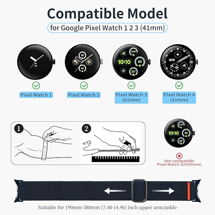 Sport Ankle/Arm Band Compatibel with Google Pixel Watch 1/2/3 4 (41mm) Google Pixel Watch 4 3 （45mm）,Elastic Nylon Arm Bands for Google Watch Men/Women