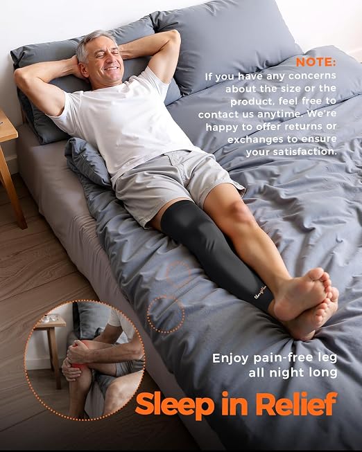 Copper Leg Compression Sleeve Ultra Breathable Full Leg Compression Sleeve | for Pain Relief,Arthritis,Muscle Recovery,Swelling,Inflammation,Leg Sleeve for Thigh,Calf,Knee,Men & Women(Black, Small)