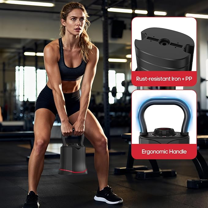 ERGOLIFE 6.5LB-40LB Adjustable Kettlebell Set, 6-in-1 Quick Weight Change, Space-Saving Weight Set for Home Gym Strength Training for Men and Women (Black)
