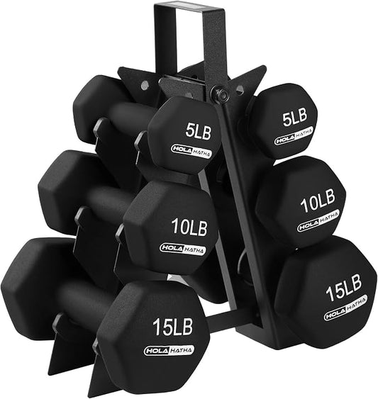 HolaHatha 1, 2 and 3 lb Neoprene Dumbbell Strength Training Weight Set with Rack