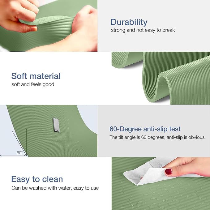 Gruper Yoga Mat Non Slip NBR Extra Thick Yoga Mat, 72"L x 32"/24"W x 0.6"/0.4"TH (185cm x 80cm/61cm x 15mm/10mm), Anti-Tear Exercise Mat with Carrying Strap and Bag, Workout Mats for Yoga, Pilates
