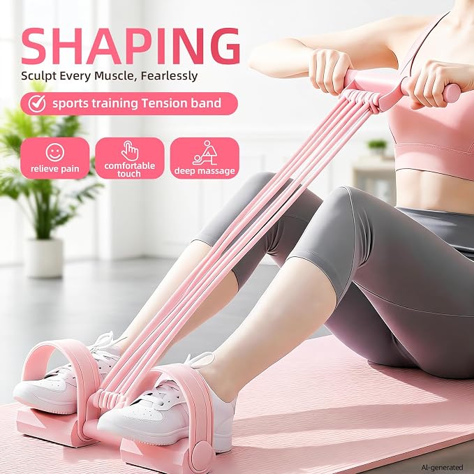 Pedal Resistance Band, 2026 Upgraded 8-Tube 3-in-1 Sit-Up Assistant, Natural Latex Portable Band for Core Abdominal, Back Stretching, Chest Expansion, Arm Training, Home Gym Yoga