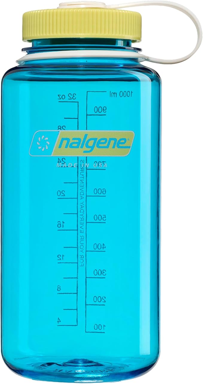 Nalgene 32 oz Wide Mouth Water Bottle, Thrill & Motion, Blue Atoll w/Endive