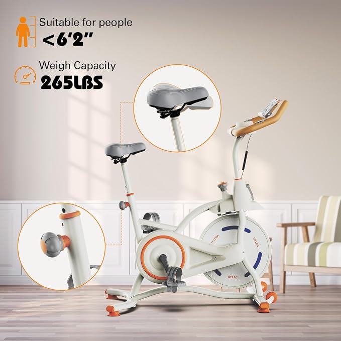 Exercise Bike Indoor Cycling Bike with Digital Display, Heart Rate Sensors, Phone Mount, 265 LBS Weight Capacity