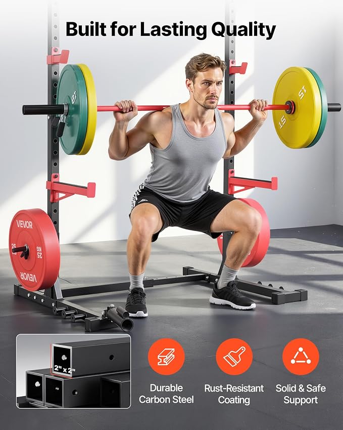 VEVOR Power Cage Squat Rack, Multifunctional Squat Rack for Home Gym, Workout Strength Training Equipment for Bench Press Squats Pull-Up
